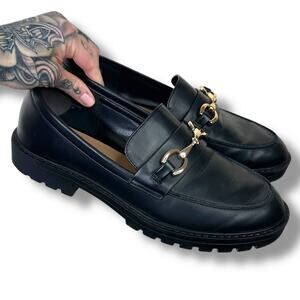 LOFT Black Lug Sole Slip-On Chunky Sole Classic Platform Comfort Loafers 9M